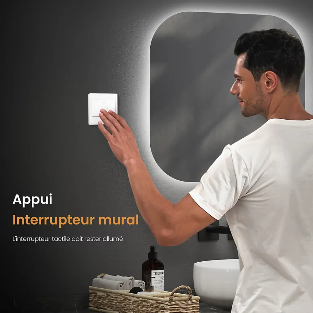Miroir Lumineux|EMKE Miroir lumineux salle de bain sans cadre 60x60cm , Interrupteur Tactile, Anti-buée, LED Lumière Blanche Froide/Neutre/Chaude