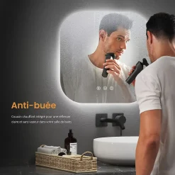 Miroir Lumineux|EMKE Miroir lumineux salle de bain sans cadre 60x60cm , Interrupteur Tactile, Anti-buée, LED Lumière Blanche Froide/Neutre/Chaude