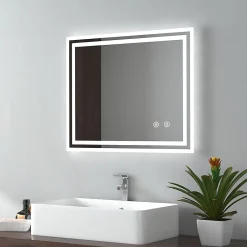 Miroir Lumineux|EMKE Miroir lumineux salle de bain 50x60cm, Miroir LED avec l'éclairage, Interrupteur Tactile, Anti-buée, Lumière Blanche Froide