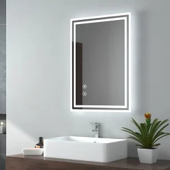 Miroir Lumineux|EMKE Miroir lumineux salle de bain 50x60cm, Miroir LED avec l'éclairage, Interrupteur Tactile, Anti-buée, Lumière Blanche Froide