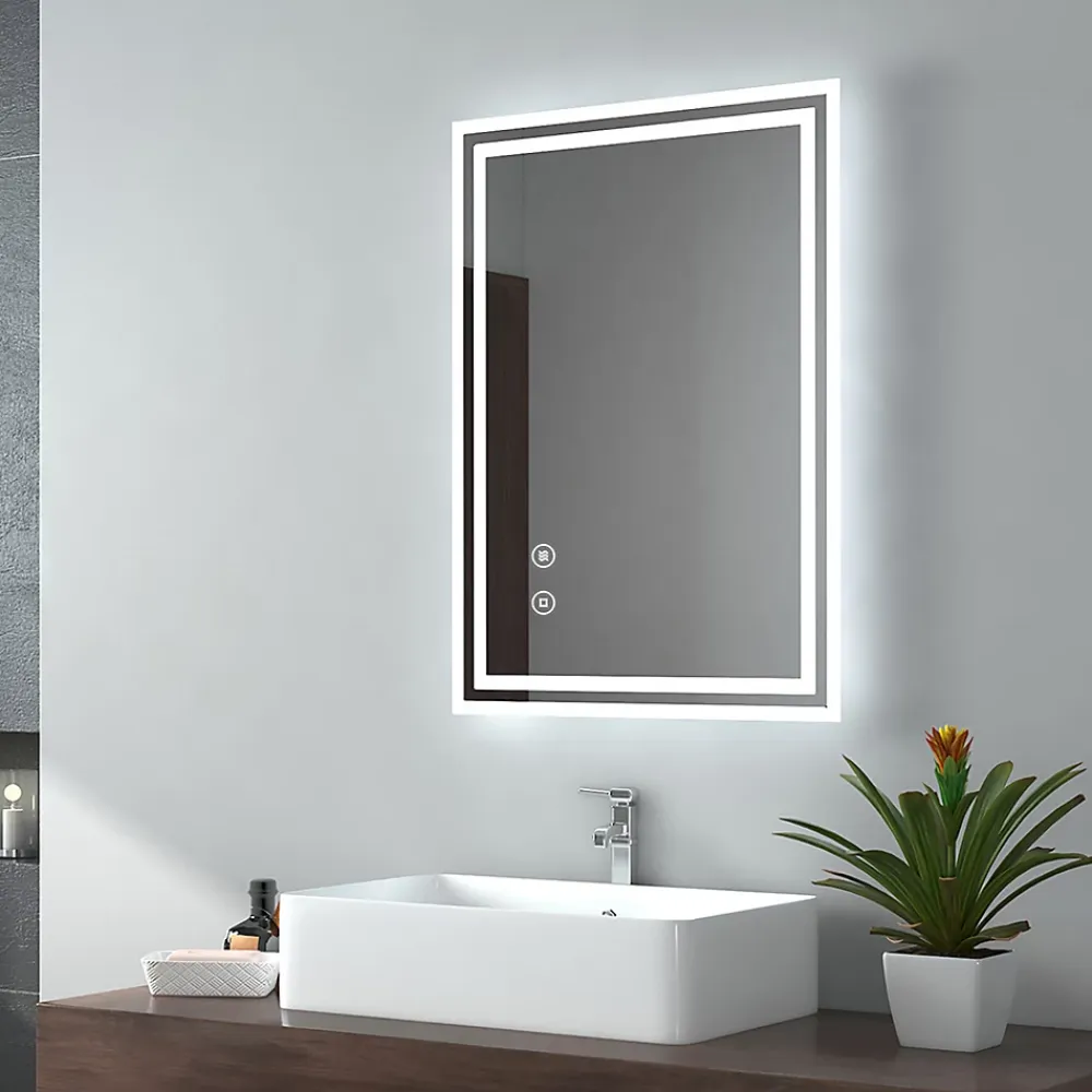 Miroir Lumineux|EMKE Miroir lumineux salle de bain 50x60cm, Miroir LED avec l'éclairage, Interrupteur Tactile, Anti-buée, Lumière Blanche Froide