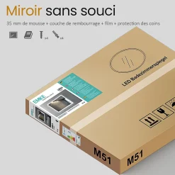 EMKE Miroir lumineux salle de bain rond diamètre 50cm, Miroir LED avec Interrupteur Tactile, Anti-buée, 3 couleurs de Lumières