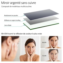 Miroir Lumineux|EMKE Miroir lumineux salle de bain rond 50cm, rétro-éclairage sans cadre, Interrupteur Tactile, Lumière Froide/Neutre/Chaude