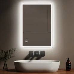 EMKE Miroir lumineux salle de bain 70x50cm, Miroir LED avec Interrupteur Tactile, 6500K, Dimmable