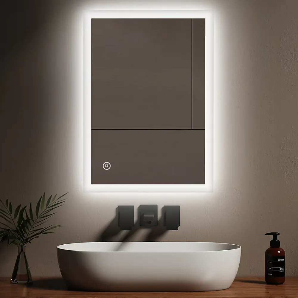 EMKE Miroir lumineux salle de bain 70x50cm, Miroir LED avec Interrupteur Tactile, 6500K, Dimmable