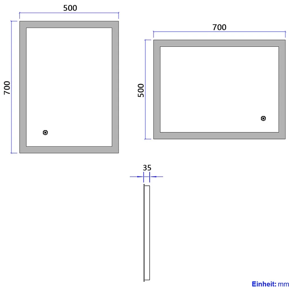 EMKE Miroir lumineux salle de bain 70x50cm, Miroir LED avec Interrupteur Tactile, 6500K, Dimmable