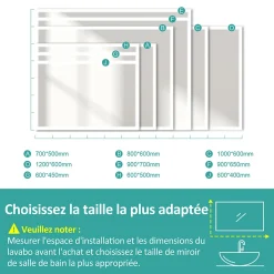 EMKE Miroir lumineux salle de bain 70x50cm, Miroir LED avec Interrupteur Tactile, 6500K, Dimmable