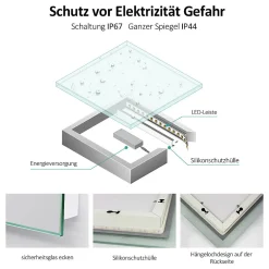EMKE Miroir lumineux salle de bain Rétro-éclairage 100x60cm, Miroir LED avec Interrupteur Tactile, lumière blanche froide