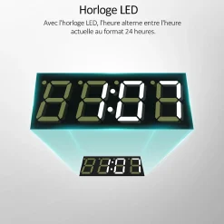 EMKE Miroir lumineux salle de bain 100x70cm,cadre noir,Interrupteur Tactile, Anti-buée, Horloge et Température, LED Lumière Neutre
