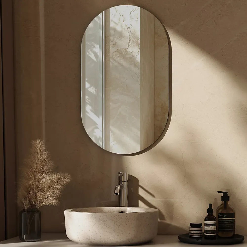 EMKE Miroir rond mural 40x70 cm, surface sans cuivre, anti-explosion, déco murale salle de bain, salon ou chambre