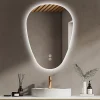 EMKE Miroir Salle de Bain avec Éclairage 80x60cm,Asymétrique,Interrupteur Tactile, 3 Couleurs de LED Lumière Réglables, Anti-Buée