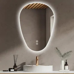 EMKE Miroir Salle de Bain avec Éclairage 80x60cm,Asymétrique,Interrupteur Tactile, 3 Couleurs de LED Lumière Réglables, Anti-Buée