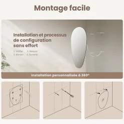 EMKE Miroir Salle de Bain avec Éclairage 80x60cm,Asymétrique,Interrupteur Tactile, 3 Couleurs de LED Lumière Réglables, Anti-Buée