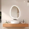 Miroir Lumineux|EMKE Miroir salle de bain avec éclairage, asymétrique, anti-buée, interrupteur tactile, 3 couleurs de lumière réglable, 75 x 55 cm