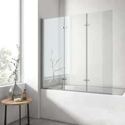 EMKE Pare de baignoire en 6 mm verre securit Paroi de douche pliable pour baignoire, 130x140cm,Revêtement Nano facile à nettoyer