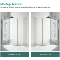 EMKE Pare de baignoire en 6 mm verre securit Paroi de douche pliable pour baignoire, 130x140cm,Revêtement Nano facile à nettoyer