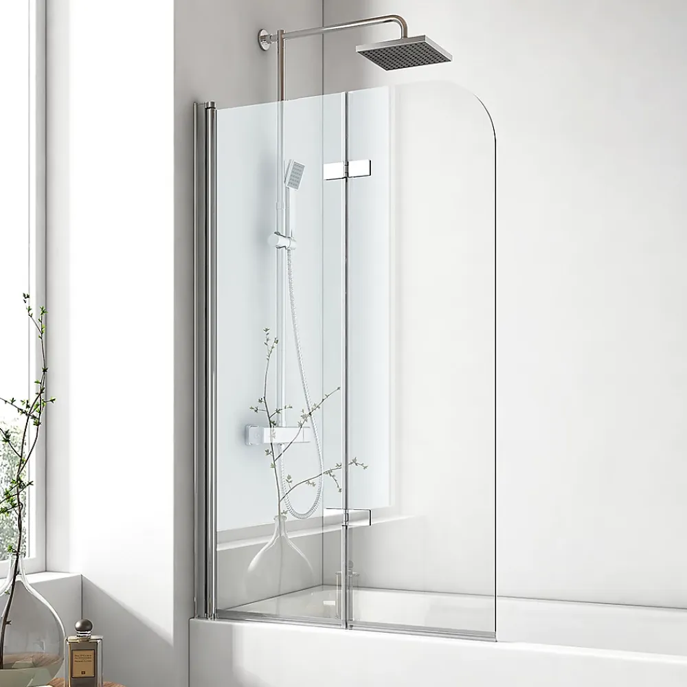 Pare-Baignoire|EMKE Pare de baignoire en 6 mm verre securit Paroi de douche pliable pour baignoire Revêtement Nano facile à nettoyer 110 x 140 cm