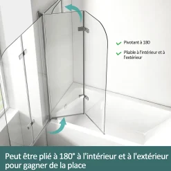 Pare-Baignoire|EMKE Pare de baignoire en 6 mm verre securit Paroi de douche pliable pour baignoire Revêtement Nano facile à nettoyer 110 x 140 cm