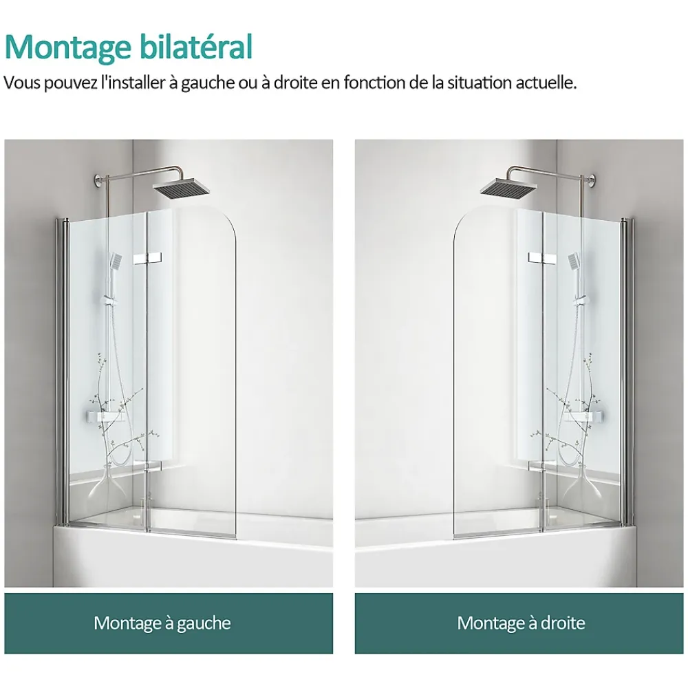 Pare-Baignoire|EMKE Pare de baignoire en 6 mm verre securit Paroi de douche pliable pour baignoire Revêtement Nano facile à nettoyer 110 x 140 cm