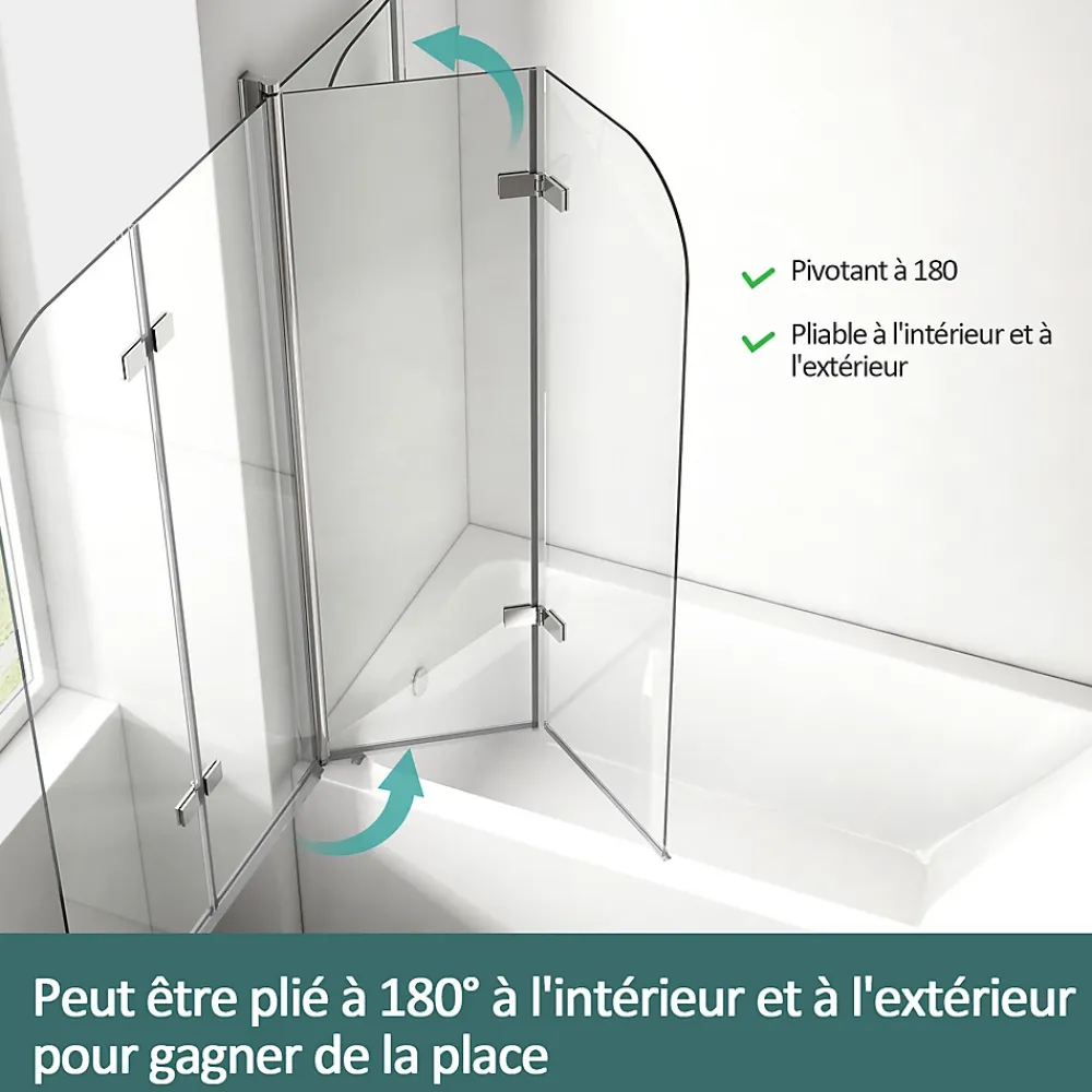 Pare-Baignoire|EMKE Pare de baignoire en 6 mm verre securit Paroi de douche pliable pour baignoire Revêtement Nano facile à nettoyer 120 x 140 cm