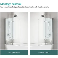 Pare-Baignoire|EMKE Pare de baignoire en 6 mm verre securit Paroi de douche pliable pour baignoire Revêtement Nano facile à nettoyer 120 x 140 cm