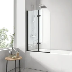 Pare-Baignoire|EMKE Pare-baignoire paroi de douche pour baignoire noir mat 2 parties pliable 110x140cm pare-baignoire 6mm NANO GLASS