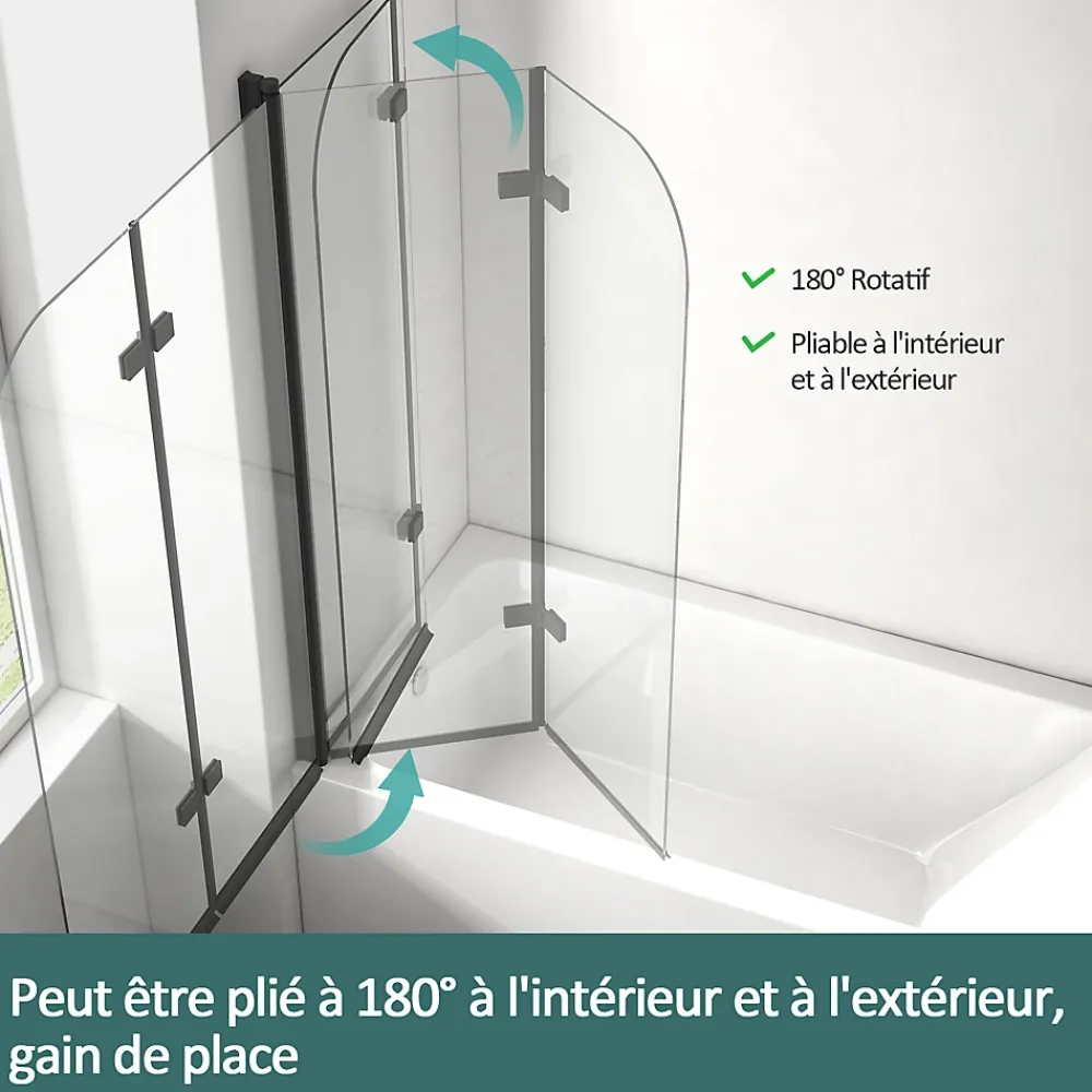 Pare-Baignoire|EMKE Pare-baignoire paroi de douche pour baignoire noir mat 2 parties pliable 110x140cm pare-baignoire 6mm NANO GLASS