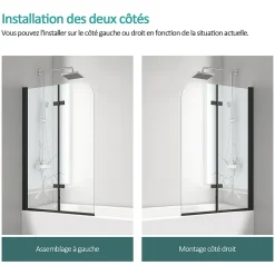Pare-Baignoire|EMKE Pare-baignoire paroi de douche pour baignoire noir mat 2 parties pliable 120x140cm pare-baignoire 6mm NANO GLASS