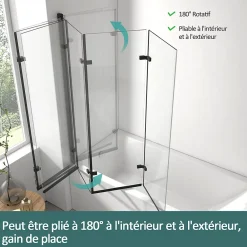Pare-Baignoire|EMKE Pare-baignoire paroi de douche pour baignoire noir mat 3 parties pliable 130x140cm pare-baignoire 6mm NANO GLASS