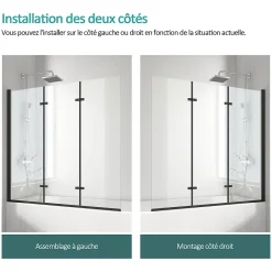 Pare-Baignoire|EMKE Pare-baignoire paroi de douche pour baignoire noir mat 3 parties pliable 130x140cm pare-baignoire 6mm NANO GLASS
