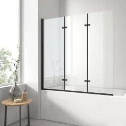 EMKE Pare-baignoire paroi de douche pour baignoire noir mat 3 parties pliable 120x140cm pare-baignoire 6mm NANO GLASS