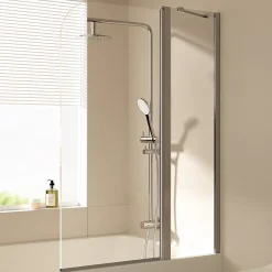 Pare-Baignoire|EMKE Paroi de douche pliable pour baignoire 100 x 140 cm, verre trempé 6 mm, cadre chromé