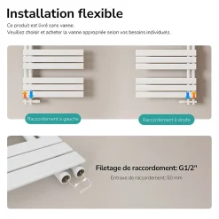 EMKE Radiateur Sèche-Serviettes à Eau Chaude Flat Panel - Blanc Brillant 132x60 cm - 798W