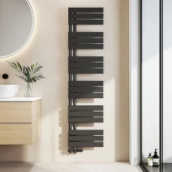 Sèche-Serviettes Eau Chaude|EMKE Radiateur Sèche-Serviettes à Eau Chaude Flat Panel - Noir Mat 160x40 cm - 684W
