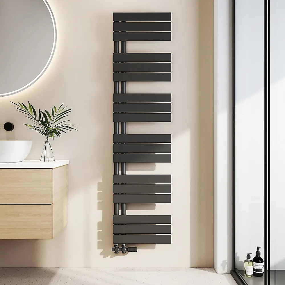 Sèche-Serviettes Eau Chaude|EMKE Radiateur Sèche-Serviettes à Eau Chaude Flat Panel - Noir Mat 160x40 cm - 684W