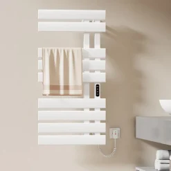 EMKE Radiateur sèche-serviettes électrique salle de bain avec thermostat, 100x50 cm, 350W, blanc brillant