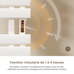 EMKE Radiateur sèche-serviettes électrique salle de bain avec thermostat, 100x50 cm, 350W, blanc brillant