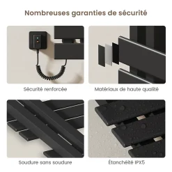 Sèche-Serviettes Électrique|EMKE Radiateur sèche-serviettes électrique salle de bain avec thermostat, panneau chauffant, minuterie, 130x50 cm, 450W, noir mat
