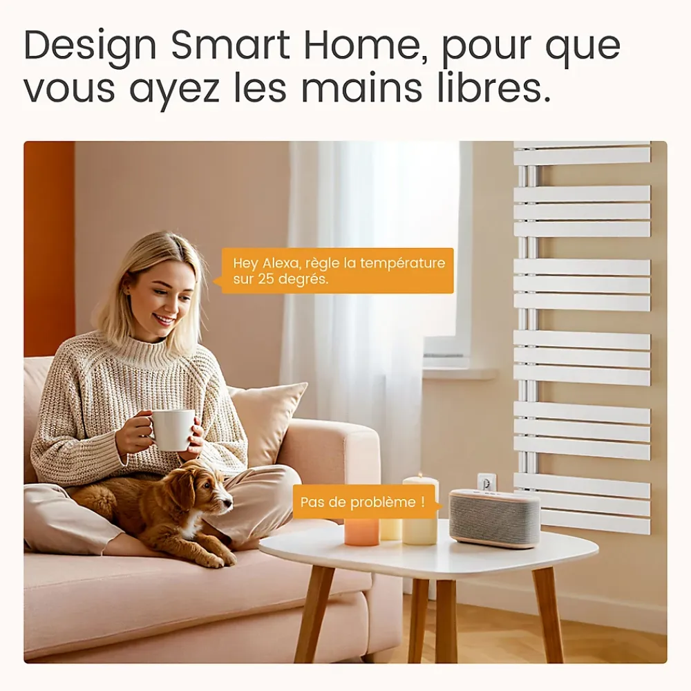 EMKE Radiateur Sèche-Serviettes Électrique 1320x600 mm, Blanc 800W, WiFi, Modes Intelligents, Détection Fenêtre