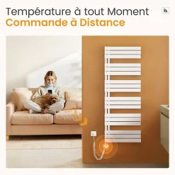 EMKE Radiateur Sèche-Serviettes Électrique 1599x600 mm, Blanc 1000W, WiFi, Modes Intelligents, Détection Fenêtre