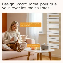 EMKE Radiateur Sèche-Serviettes Électrique 1599x600 mm, Blanc 1000W, WiFi, Modes Intelligents, Détection Fenêtre