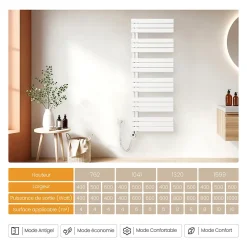 EMKE Radiateur Sèche-Serviettes Électrique 1599x600 mm, Blanc 1000W, WiFi, Modes Intelligents, Détection Fenêtre