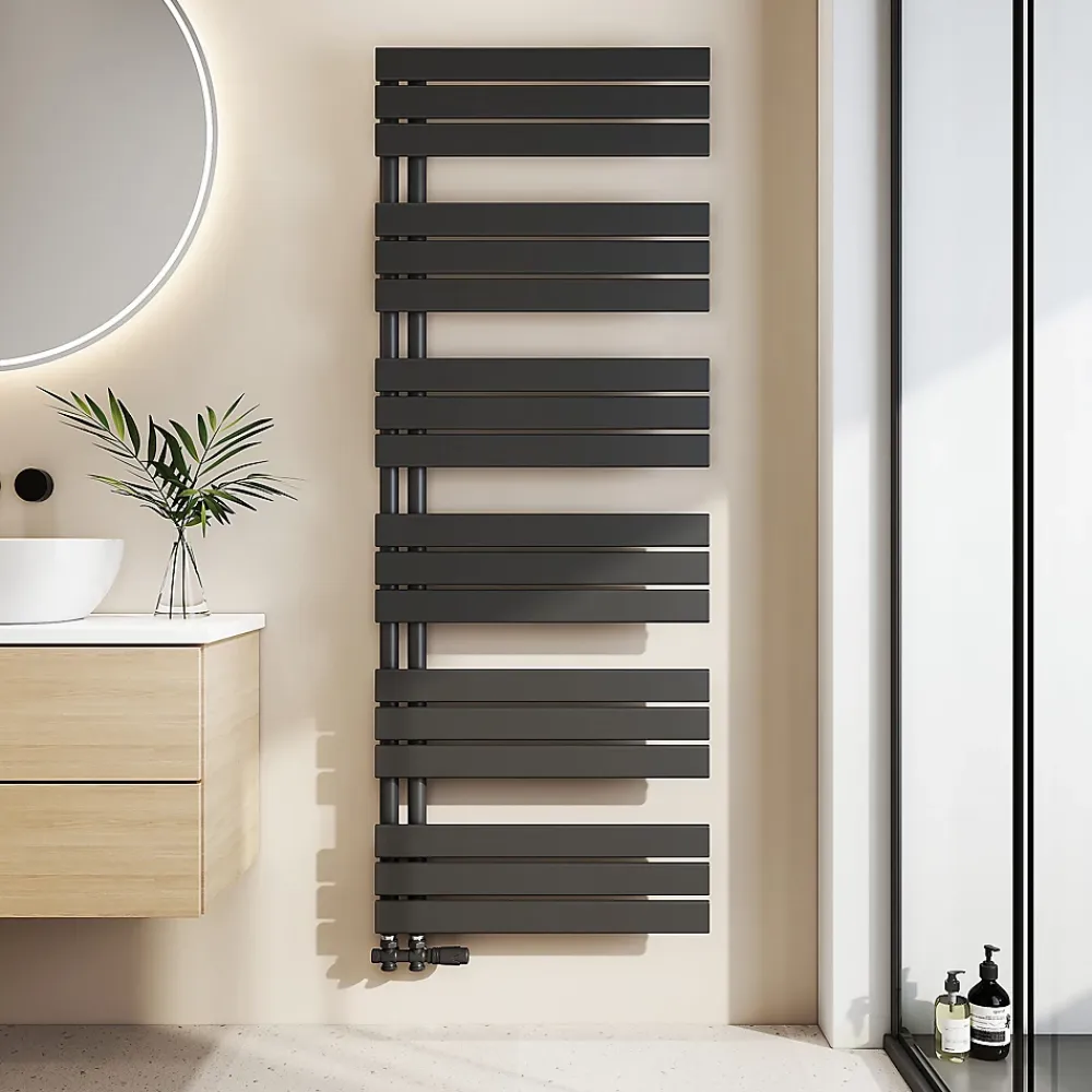 EMKE Radiateur Sèche-Serviettes à Eau Chaude Flat Panel - Noir Mat 160x60 cm - 958W
