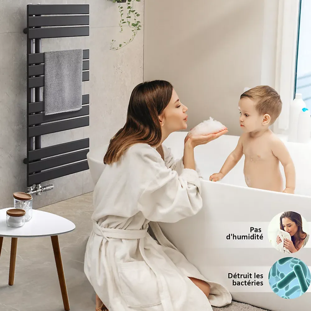 EMKE Radiateur Sèche-Serviettes à Eau Chaude Flat Panel - Noir Mat 160x60 cm - 958W