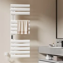 EMKE Radiateur sèche-serviettes électrique salle de bain avec thermostat, 130x50 cm, 450W, blanc brillant