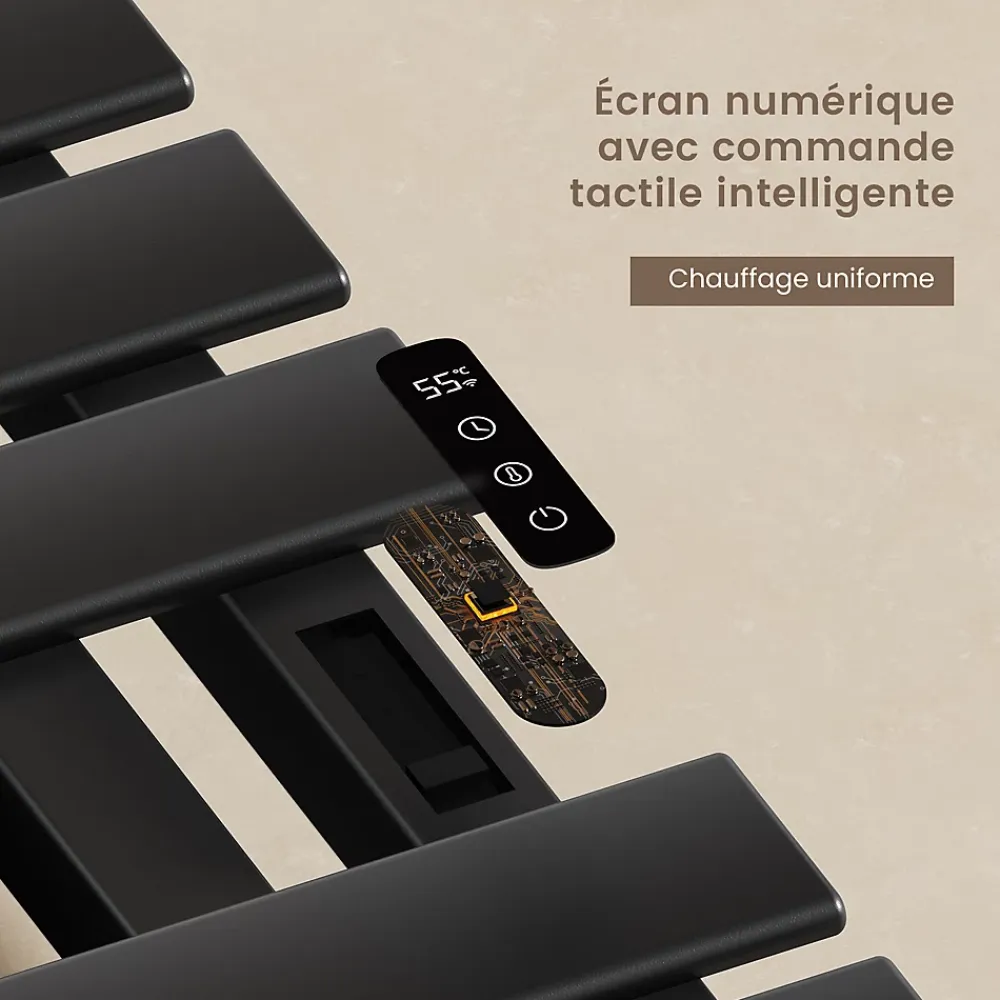 Sèche-Serviettes Électrique|EMKE Radiateur sèche-serviettes électrique salle de bain avec thermostat, panneau chauffant, minuterie, 100x50 cm, 350W, noir mat