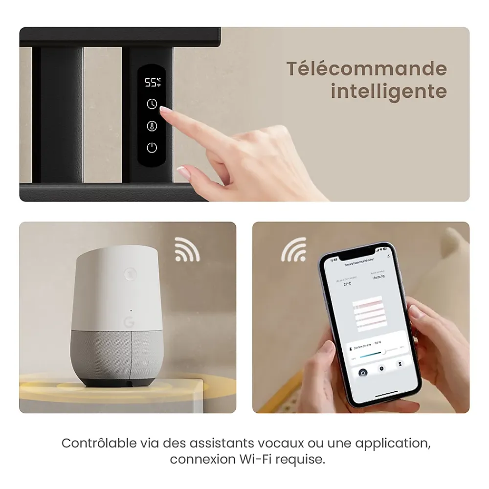 Sèche-Serviettes Électrique|EMKE Radiateur sèche-serviettes électrique salle de bain avec thermostat, panneau chauffant, minuterie, 100x50 cm, 350W, noir mat
