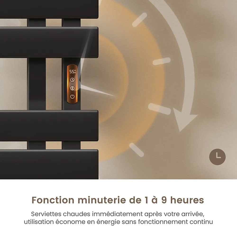 Sèche-Serviettes Électrique|EMKE Radiateur sèche-serviettes électrique salle de bain avec thermostat, panneau chauffant, minuterie, 100x50 cm, 350W, noir mat