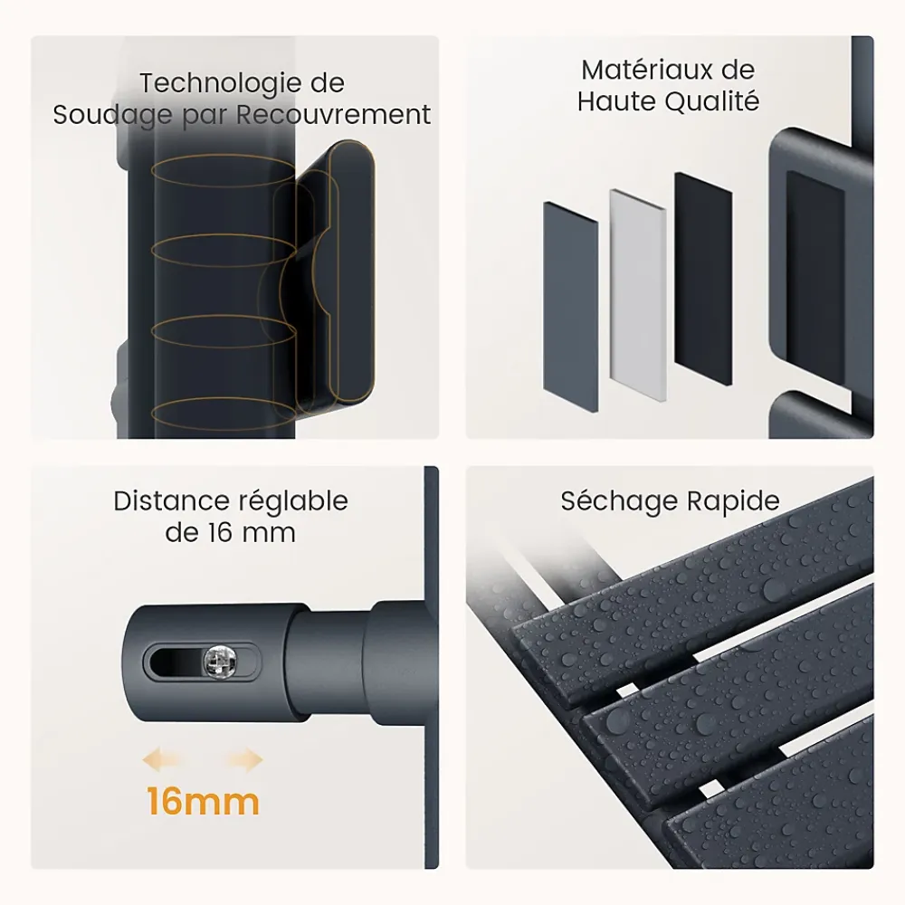 Sèche-Serviettes Électrique|EMKE Radiateur Sèche-Serviettes Électrique 1320x600 mm, Gris Anthracite 800W, WiFi, Modes Intelligents, IPX4