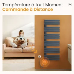 EMKE Radiateur Sèche-Serviettes Électrique 1320x500 mm, Gris Anthracite 800W, WiFi, Modes Intelligents, IPX4